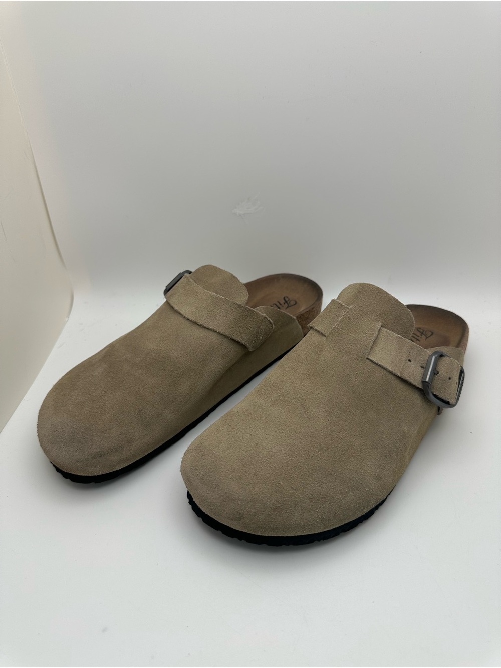 Fitory Leather Suede Slip-On Clog with Buckle - Taupe Sz 41/US 9 - Picture 4 of 14